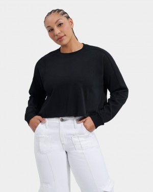 Black Ugg Delylah Long Sleeve Crop Women Tops | 365091-NMI