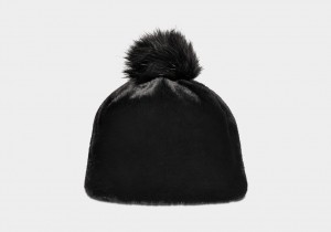 Black Ugg Faux Fur W Pom Women Beanie | 742153-KYW