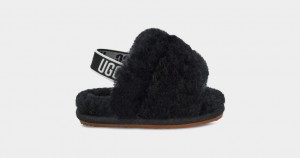 Black Ugg Fluff Yeah Kids' Slippers | 901784-UGP