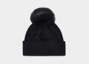 Black Ugg Pryce Rib Knit Pom Women Hats | 813705-LMG