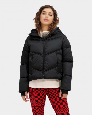 Black Ugg Ronney Cropped Puffer Women Jackets | 261509-XPH