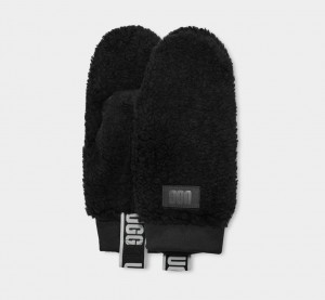 Black Ugg Sherpa Mitten W Logo Tape Women Gloves | 247915-XLG