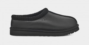 Black Ugg Tasman Leather Men Slippers | 058319-HDB