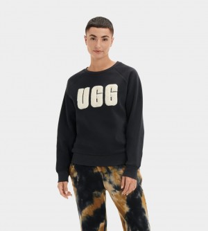 Black / Cream Ugg Madeline Fuzzy Logo Crewneck Women Sweatshirt | 714623-KRD