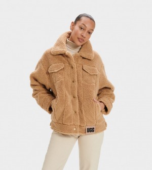 Brown Ugg Frankie Sherpa Trucker Women Jackets | 726053-KTQ