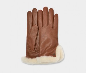 Brown Ugg Leather Sheepskin Vent Women Gloves | 320759-CAY