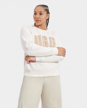 Brown Ugg Madeline Fuzzy Logo Crewneck Women Sweatshirt | 425387-WCR