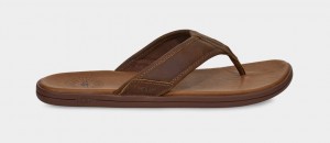 Brown Ugg Seaside Leather Men Slides | 642731-ZTB