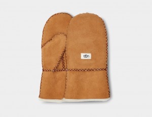 Brown Ugg Sheepskin Mitten with Stitch Kids' Gloves | 861254-BWX