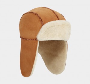 Brown Ugg Sheepskin Trapper with Stitch Kids' Hats | 071246-ISR