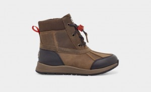 Brown Ugg Turlock Leather Weather Kids' Boots | 285069-KYP