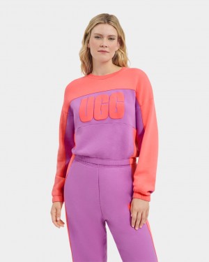 Coral Ugg Aryia Cropped Pullover Blocked Women Sweatshirt | 627459-RYA