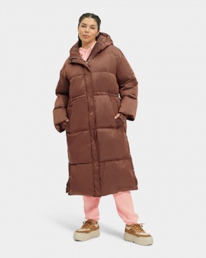 Dark Brown Ugg Keeley Long Puffer Women Coats | 948276-SBQ