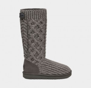 Grey Ugg Classic Cardi Cabled Knit Kids' Boots | 961378-ZSM