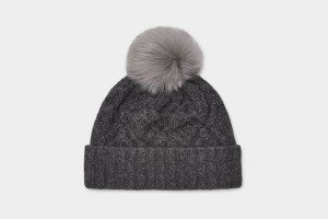 Grey Ugg Desmond Cable Knit Pom Women Hats | 843572-IFH