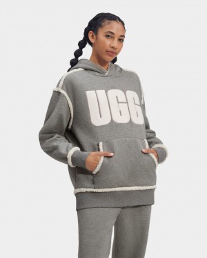 Grey Ugg Joanne B Fleece Logo Women Hoodie | 871340-NED