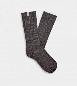 Grey / Black Ugg Rib Knit Slouchy Crew Women Socks | 349106-ACY