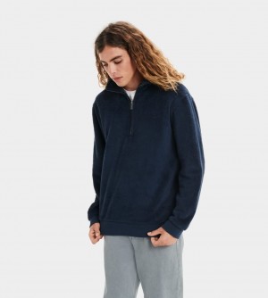 Navy Ugg Zeke Sherpa Men Sweatshirt | 458937-RZS