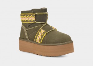 Olive Ugg Classic Mini II Braid Women Platform Boots | 024751-NHZ