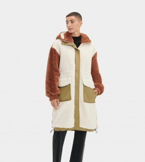 Olive / Multicolor Ugg Letty Sherpa Block Women Coats | 042631-KMA