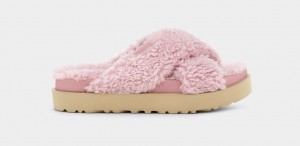 Pink Ugg Fuzz Sugar Cross Women Slides | 630574-JBN