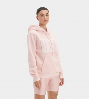 Pink Ugg Rey Fuzzy Logo Women Hoodie | 156032-VWG