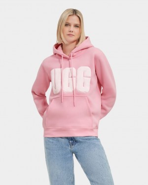 Pink Ugg Rey Fuzzy Logo Women Hoodie | 976540-ALP