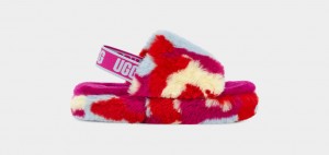 Red Ugg Fluff Yeah Camopop Kids' Slippers | 326105-LWJ