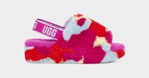 Red Ugg Fluff Yeah Camopop Women Slippers | 307956-MLF