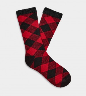 Red / Black Ugg Grady Fleece Lined Crew Men Socks | 592037-LWK