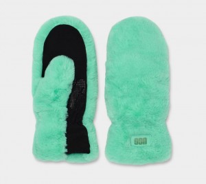 Turquoise Ugg Quilted Faux Fur Mitten Women Gloves | 569381-SQN