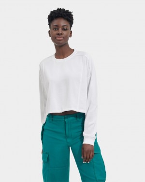 White Ugg Delylah Long Sleeve Crop Women Tops | 825416-HXB