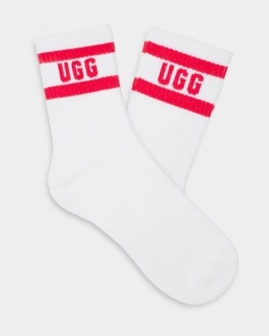 White / Pink Ugg Dierson Logo Quarter Women Socks | 536018-CYZ