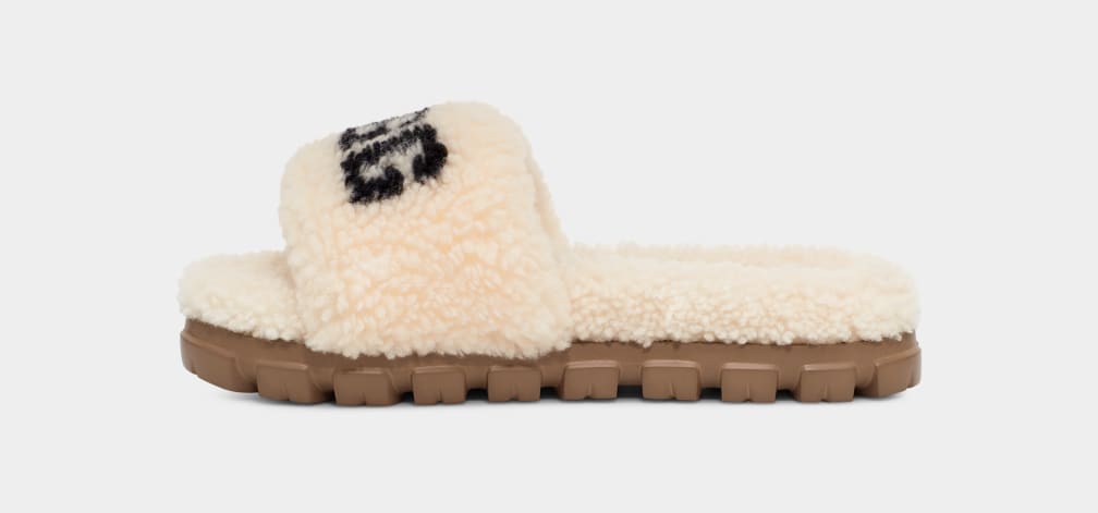 Beige Ugg Cozetta Curly Graphic Women Slippers | 730629-ZGS