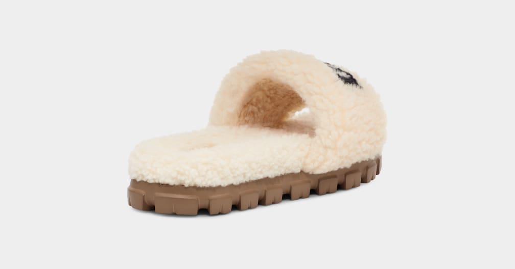 Beige Ugg Cozetta Curly Graphic Women Slippers | 730629-ZGS