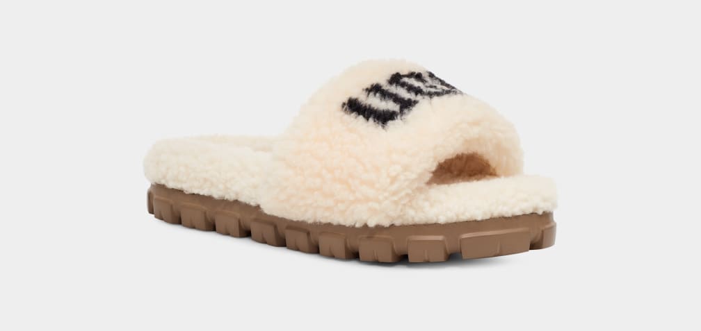 Beige Ugg Cozetta Curly Graphic Women Slippers | 730629-ZGS