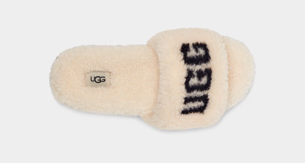 Beige Ugg Cozetta Curly Graphic Women Slippers | 730629-ZGS