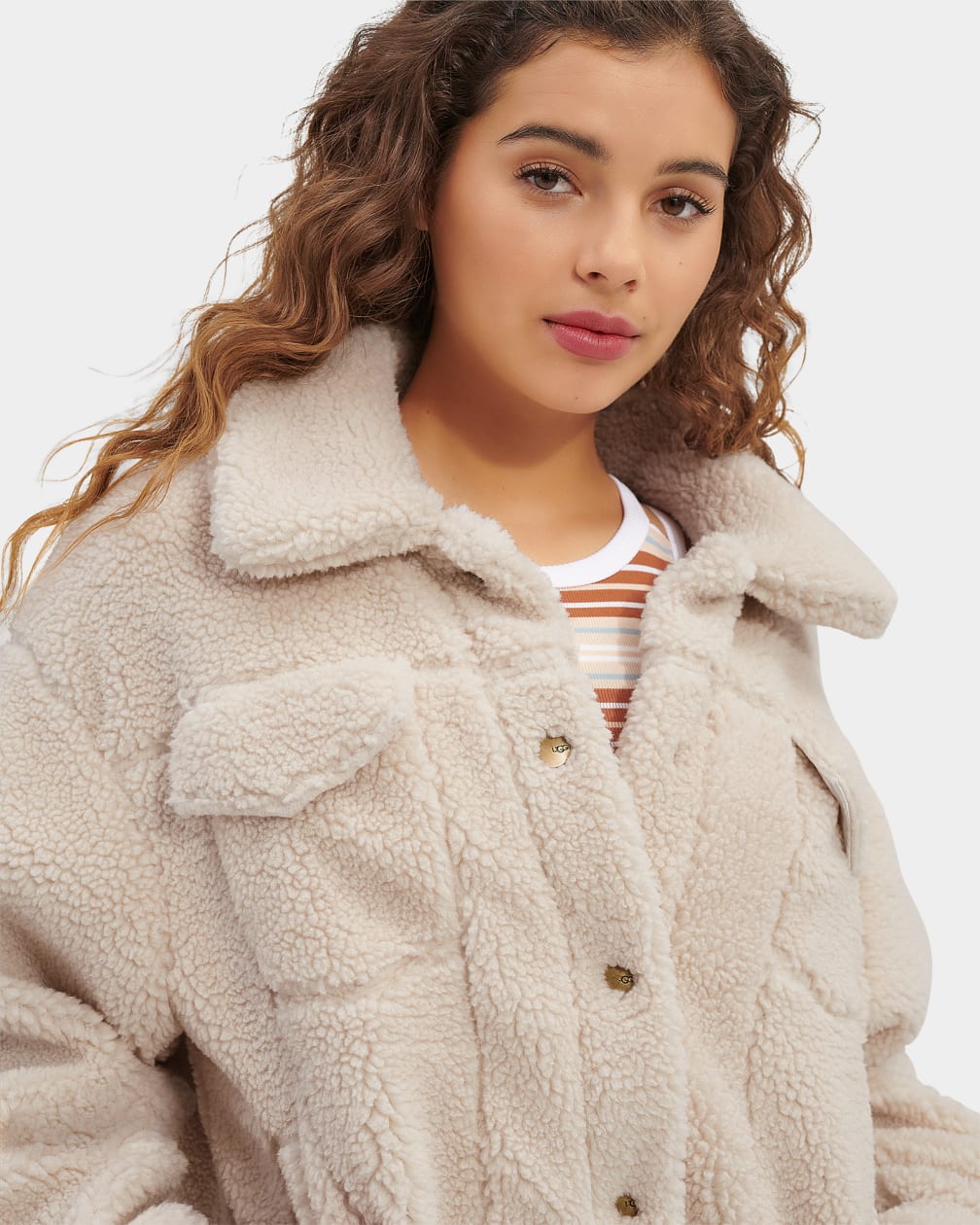 Beige Ugg Frankie Sherpa Trucker Women Jackets | 346578-IUT