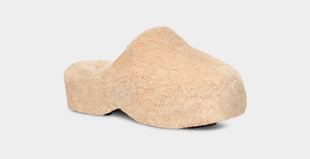 Beige Ugg Fuzz Sugar Women Clogs | 190562-WAJ