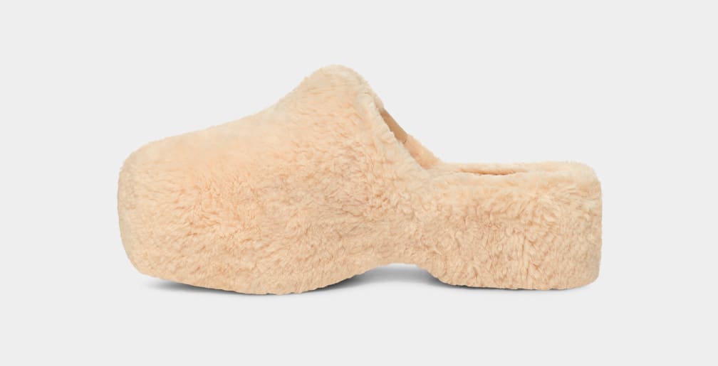 Beige Ugg Fuzz Sugar Women Clogs | 190562-WAJ