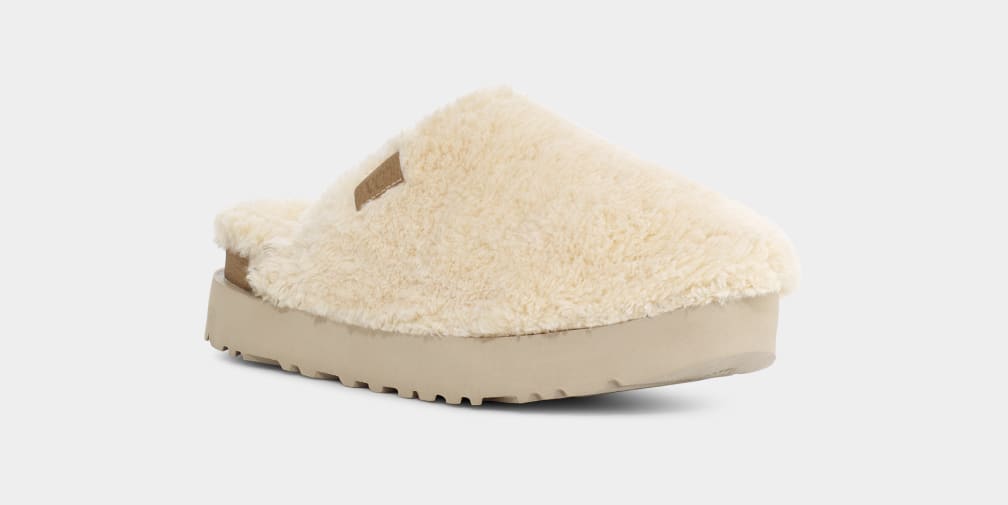 Beige Ugg Fuzz Sugar Women Moccasins | 063749-LJC