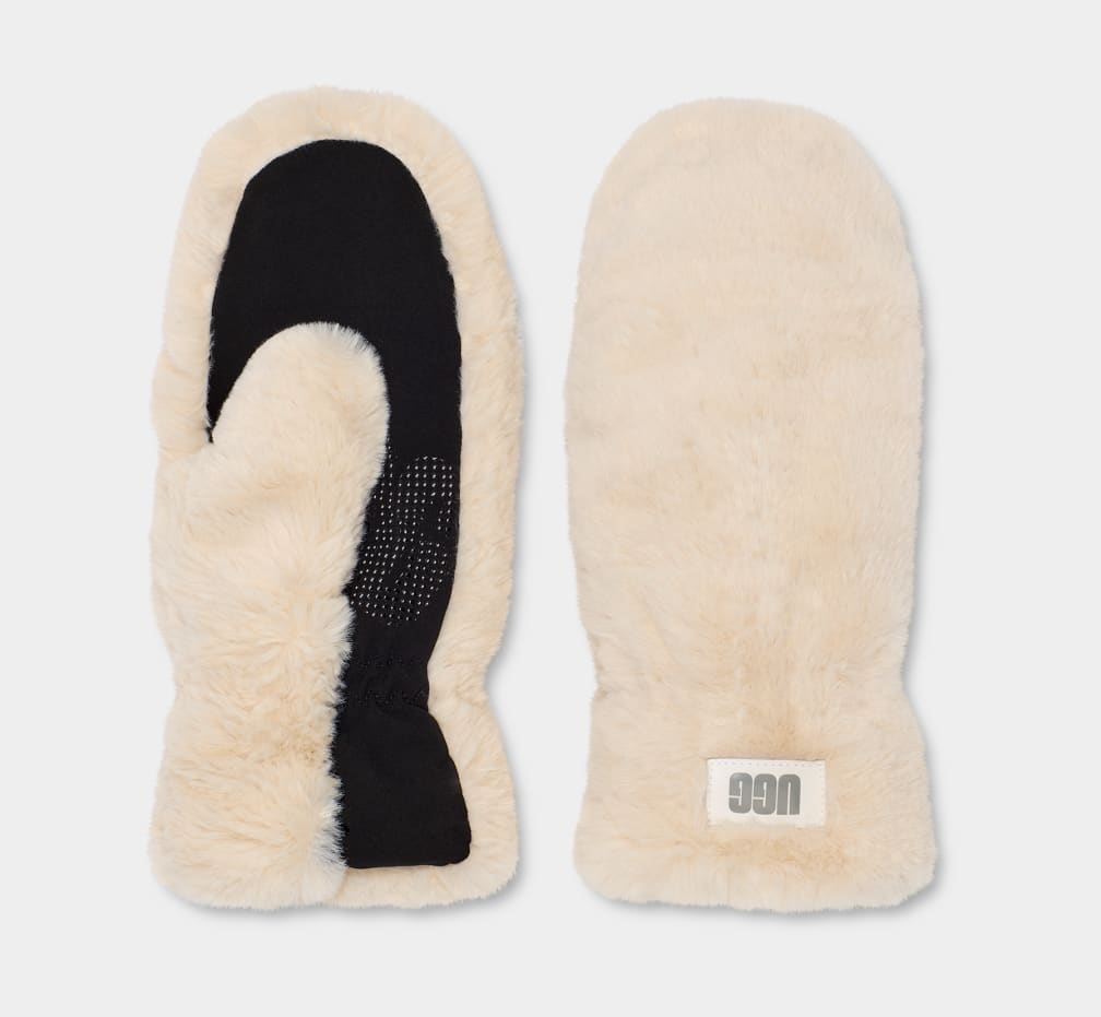 Beige Ugg Quilted Faux Fur Mitten Women Gloves | 249805-YKS