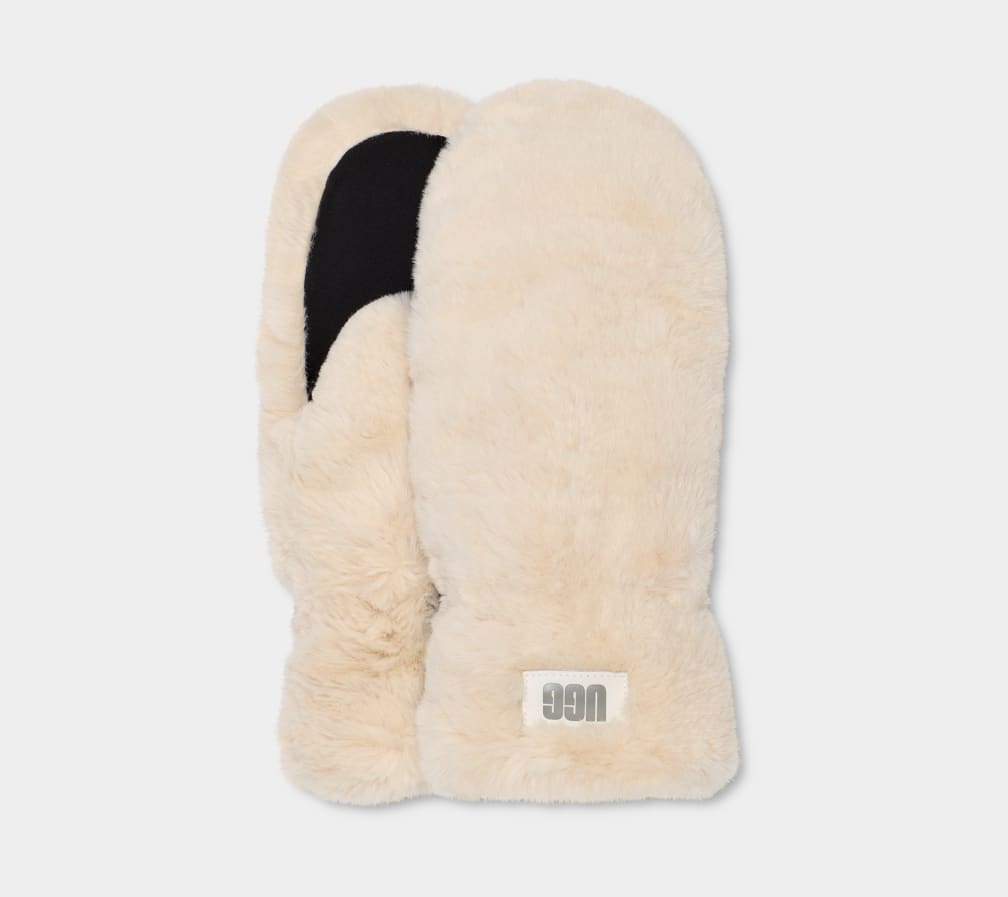 Beige Ugg Quilted Faux Fur Mitten Women Gloves | 249805-YKS