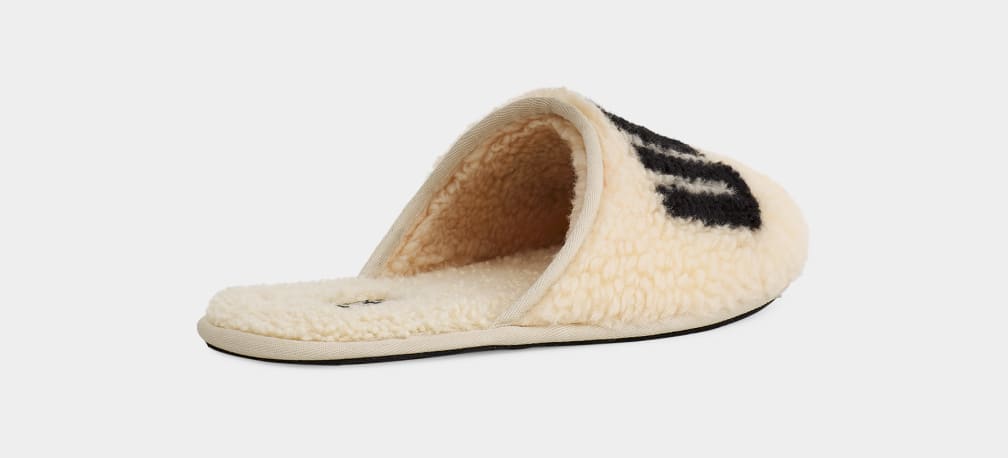 Beige Ugg Scuff Curly Graphic Men Slippers | 158403-ZJU