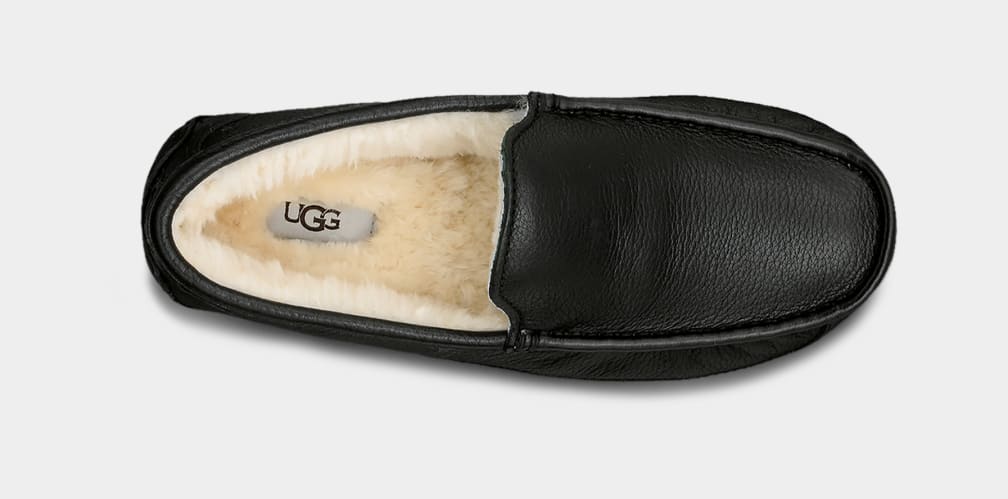 Black Ugg Ascot Leather Men Moccasins | 583021-EOM