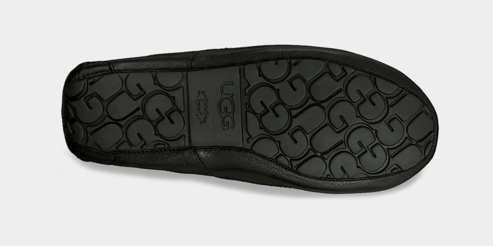 Black Ugg Ascot Leather Men Slippers | 041835-YMI