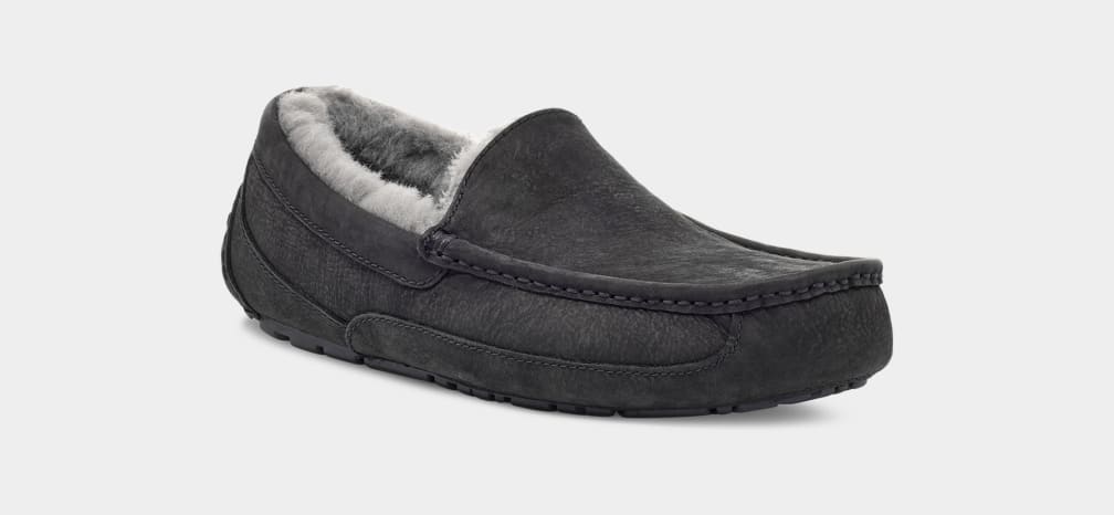 Black Ugg Ascot Matte Leather Men Moccasins | 436098-UWN