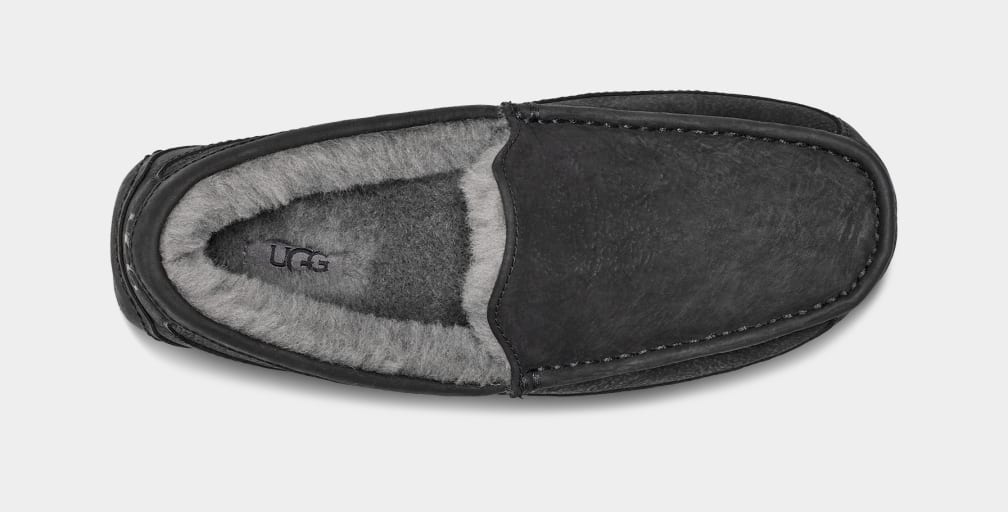 Black Ugg Ascot Matte Leather Men Moccasins | 436098-UWN