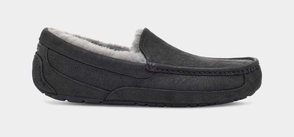 Black Ugg Ascot Matte Leather Men Moccasins | 436098-UWN