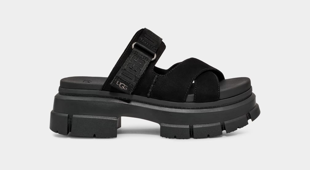 Black Ugg Ashton Women Slides | 096214-EYO